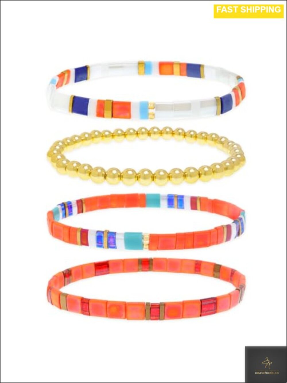 Tila Beaded Stretch Bracelet Set Gold Glass Square Beads Handmade Stackable